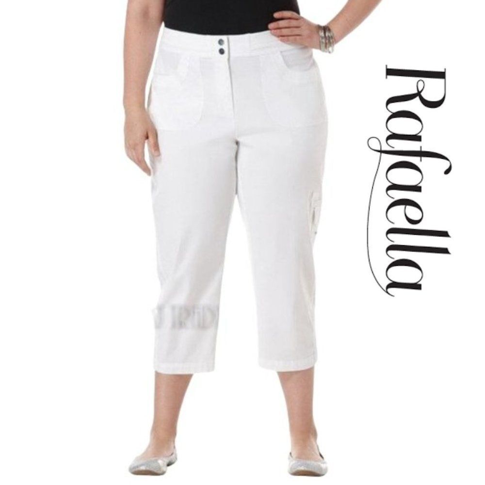 Rafaella White Stretch Cotton Cargo Capri Pants Size 8